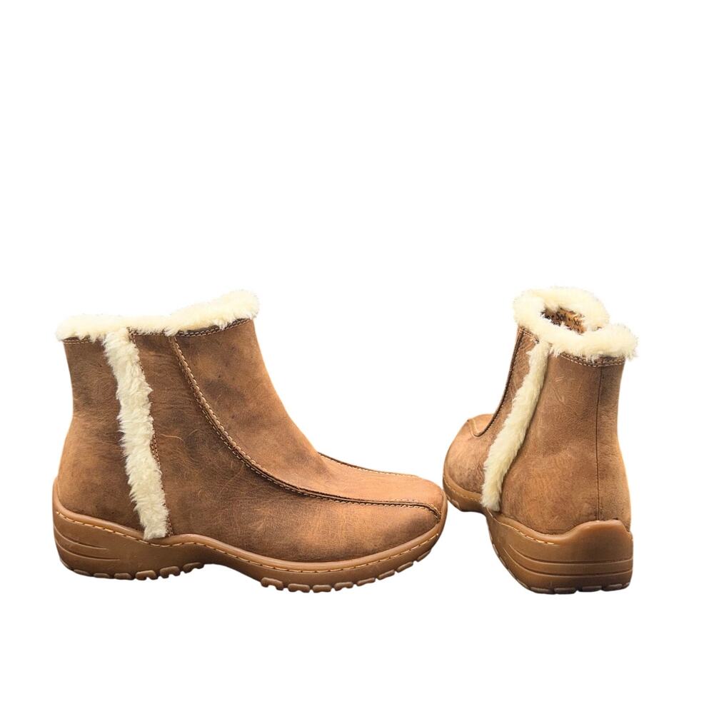 Sofft Brown Leather Faux Fur Trim Ankle Boots Womens Size 7 Comfort Zip